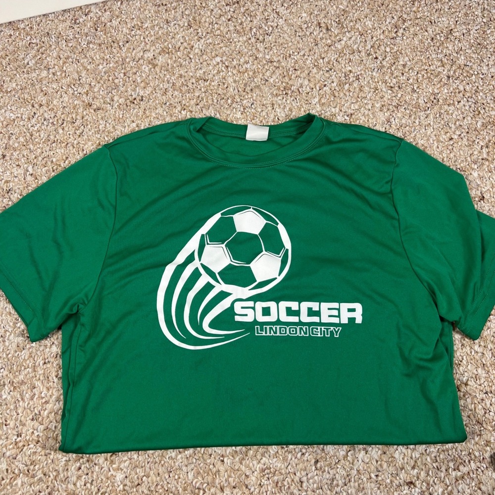 Sport-Tek Youth Medium Soccer Jersey Green Lindon City Graphic Number 4 Shirt
